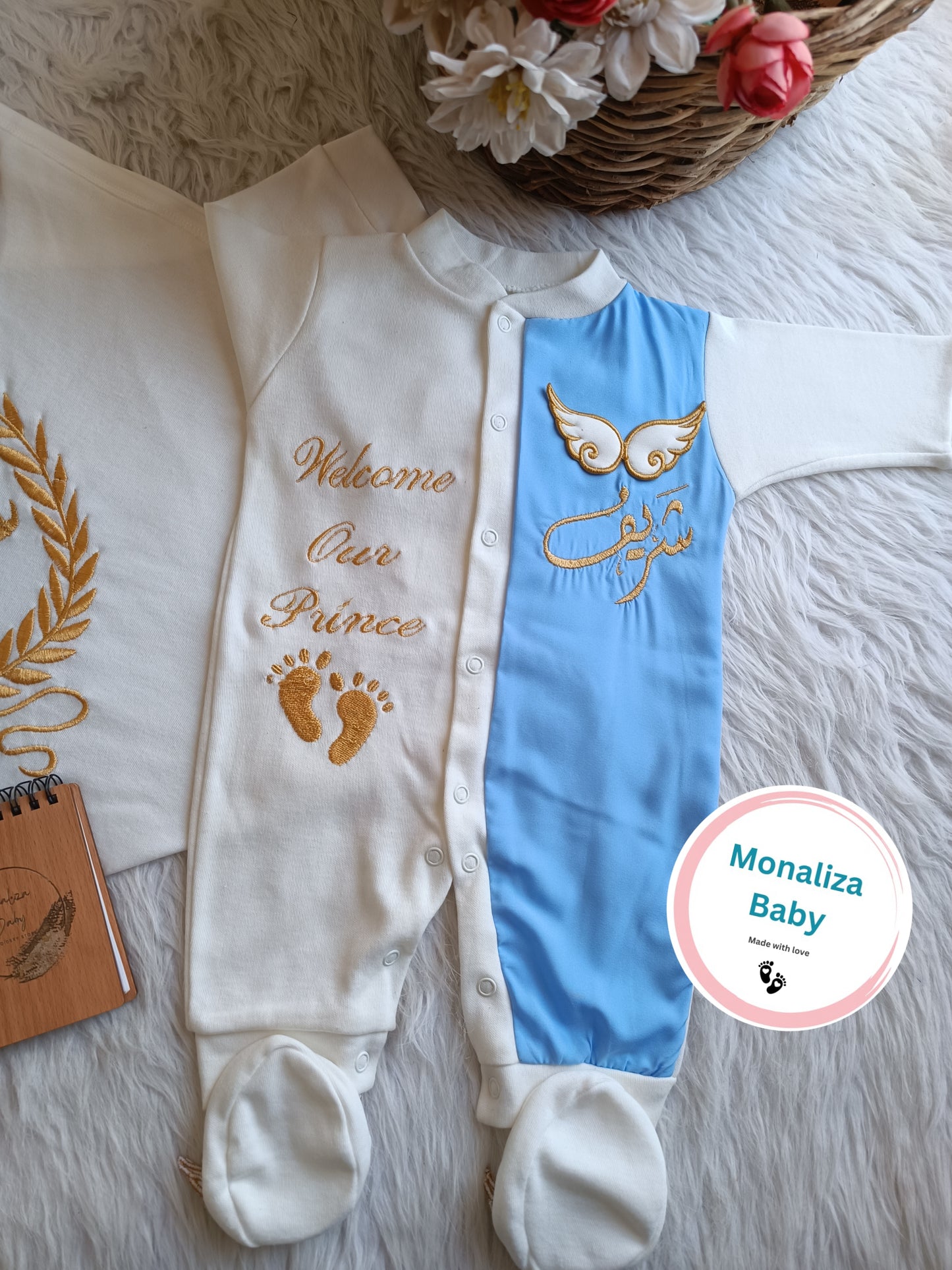 طقم استقبال بيبي ولد نص بيبي بلو مع جناحات