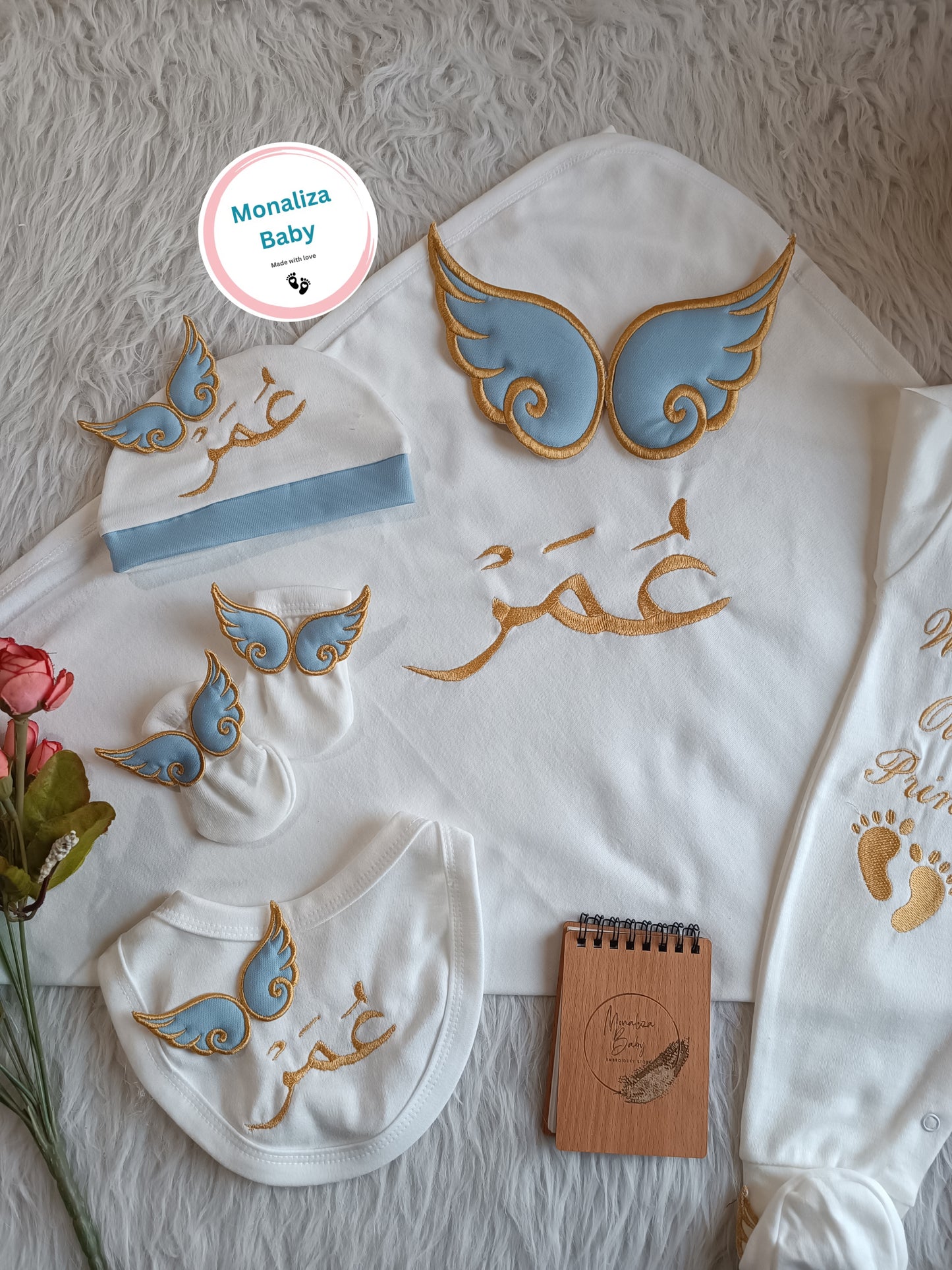 طقم استقبال بيبي ولد نص بيبي بلو مع جناحات