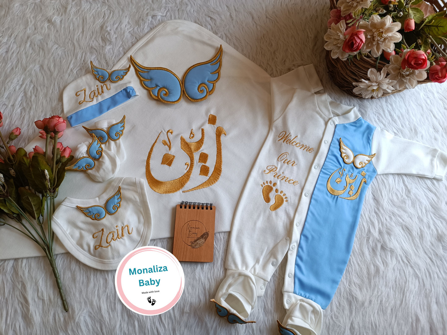 طقم استقبال بيبي ولد نص بيبي بلو وجناحات