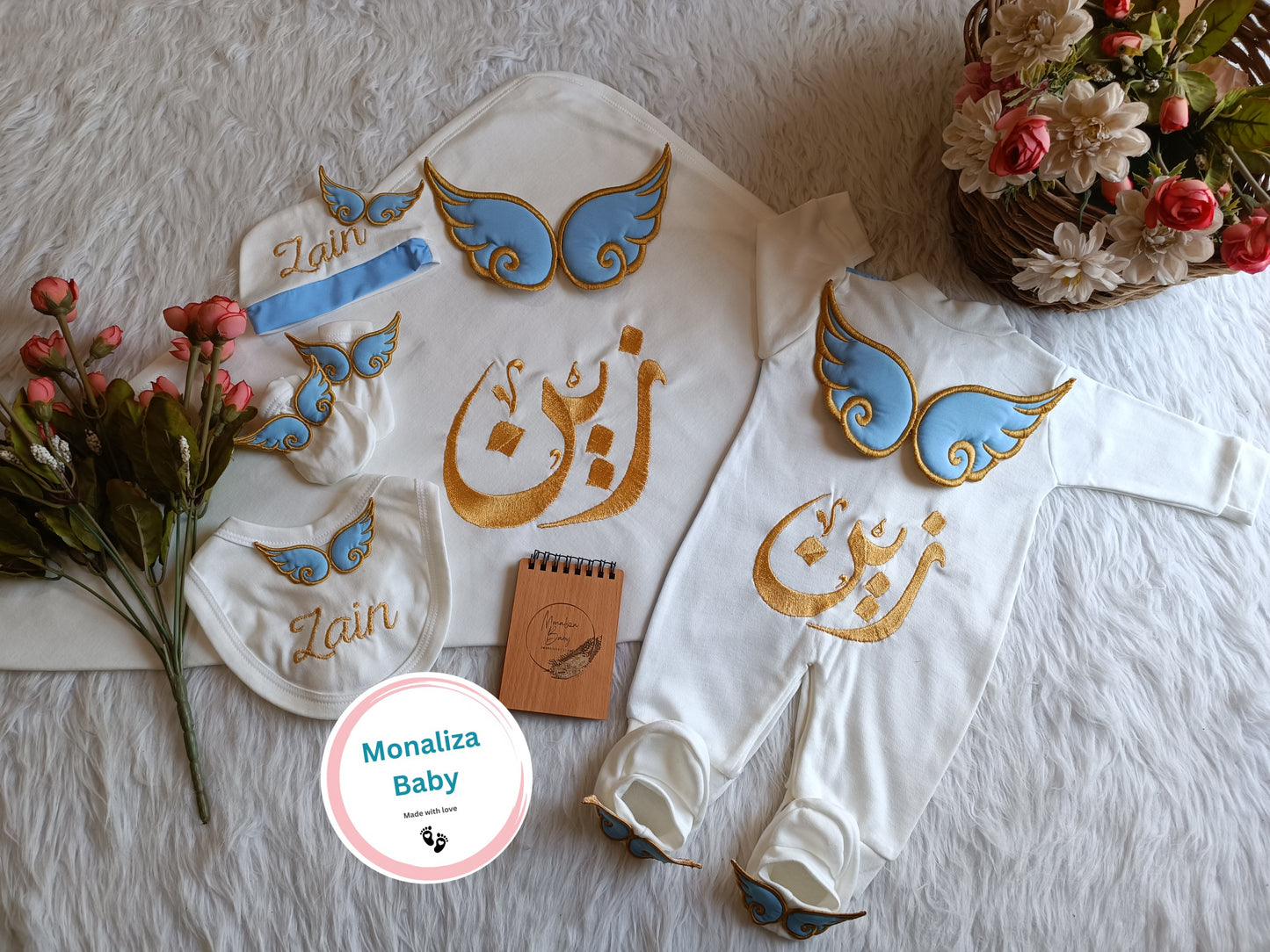 طقم استقبال بيبي ولد نص بيبي بلو وجناحات